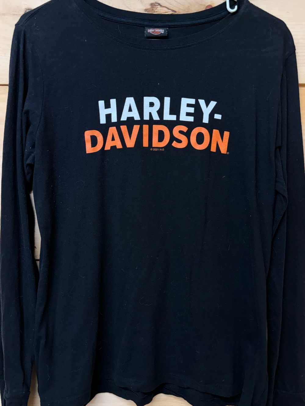 Harley‑Davidson Black Long Sleeve Tee with White & Orange Logo